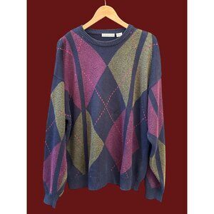 Vintage Claiborne XL Argyle Sweater Academia Grandpacore 90s Preppy Retro Knit